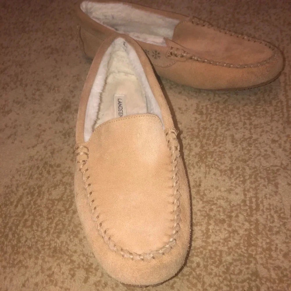 Lands end bedroom slippers/tan fur lined -sz 10 - Picture 3 of 4